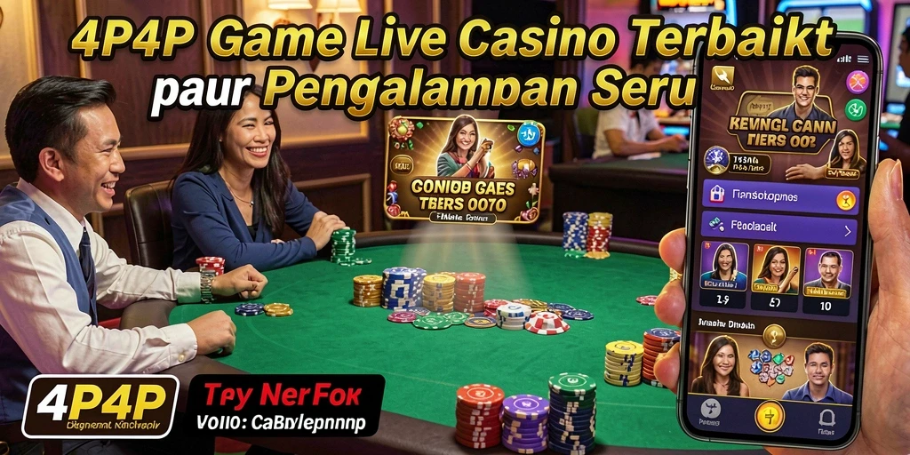 Screenshot game Live Casino 4P4P menampilkan dealer langsung yang ramah dan suasana kasino yang dinamis.