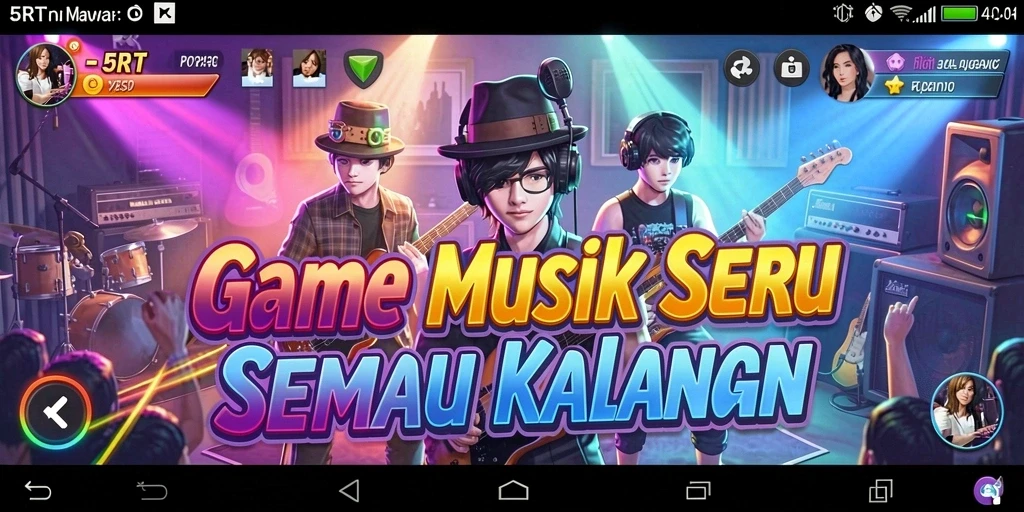 Tampilan gameplay yang seru dalam aplikasi 5RT dengan berbagai genre musik.