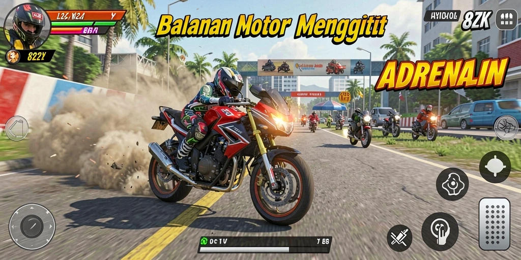 Tampilan mendebarkan dari gameplay balapan motor di 8ZK.