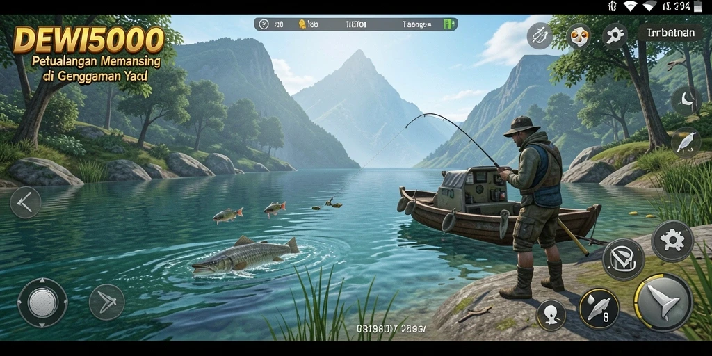 Tampilan gameplay seru di DEWI5000 saat menangkap ikan.