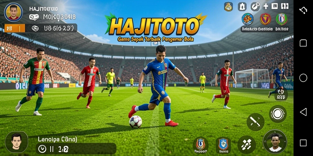 Tampilan gameplay seru di HAJITOTO dengan aksi sepak bola nyata.