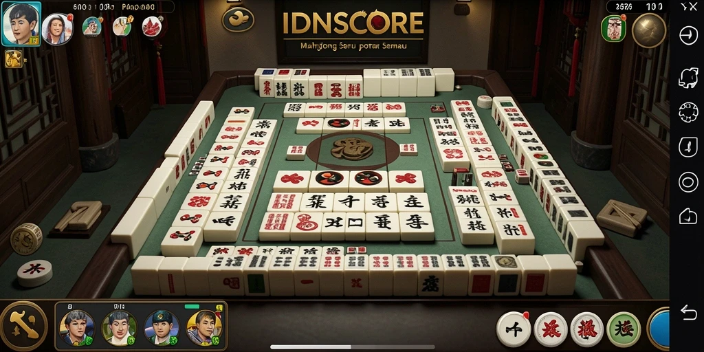 Tampilan gameplay menarik dari IDNSCORE dengan elemen Mahjong.