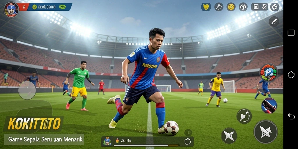 Tampilan gameplay menarik dalam KOKITOTO dengan aksi sepak bola seru.