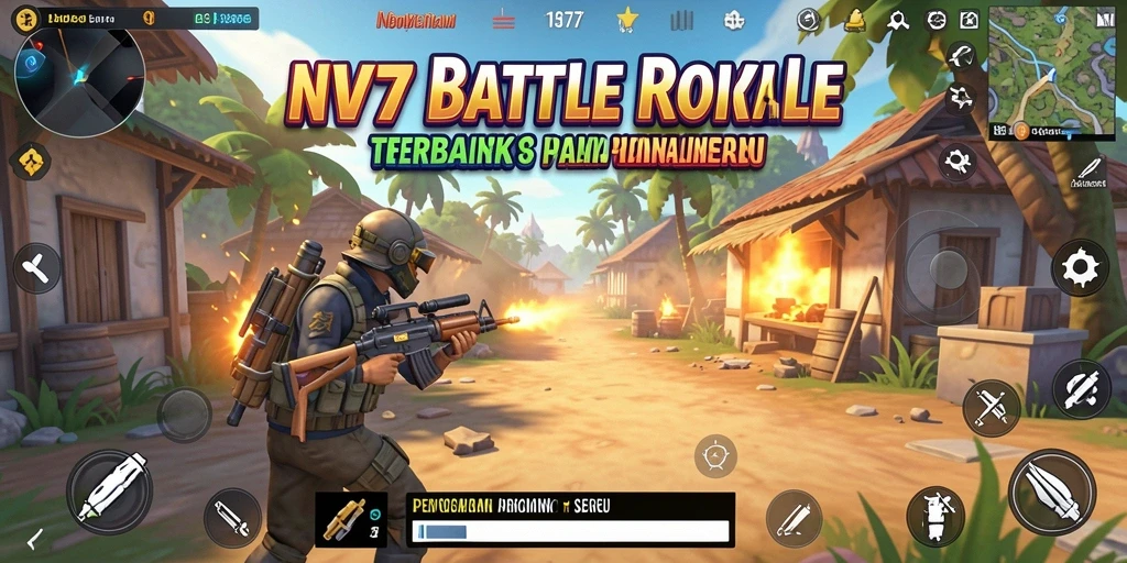 Screenshot utama NV77 menampilkan aksi seru gameplay Battle Royale.