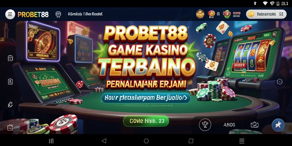 Screenshot gameplay menampilkan slot dan meja kasino yang menarik.
