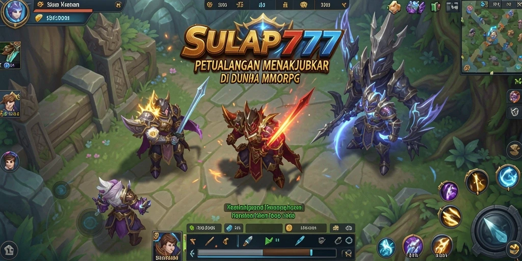Screenshot gameplay utama SULAP777 menampilkan pertempuran epik di dunia sihir.